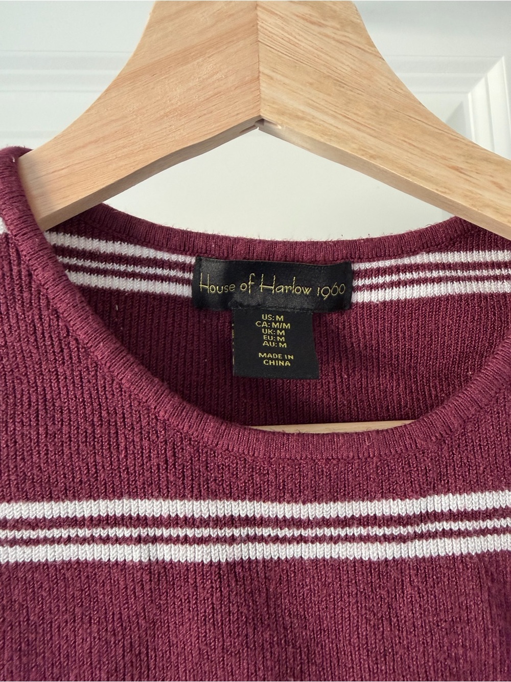 House of Harlow 1960 Burgundy and White Striped Knit Crop Tank - Picture 3 of 3